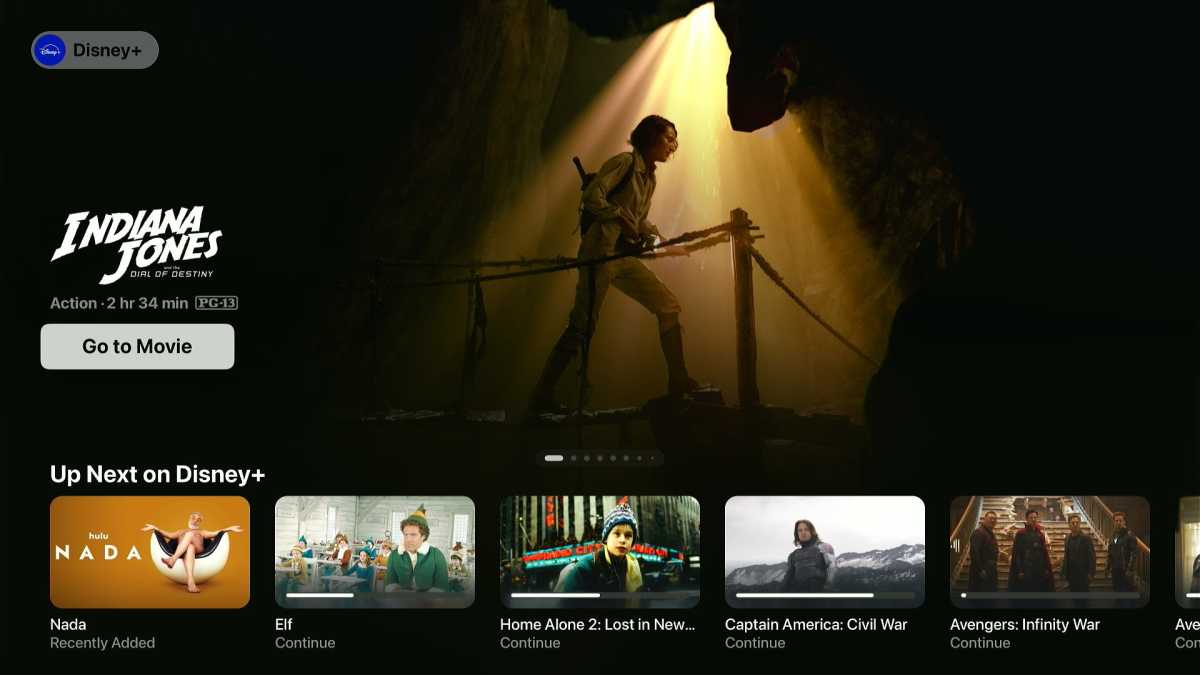 The Disney+ view in the Apple TV app