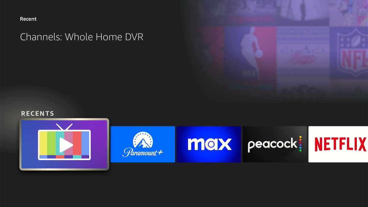 The Fire TV Recents menu