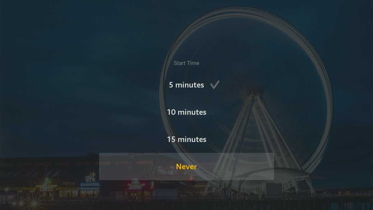 Selecting "Never" in Screensaver start time on Fire TV
