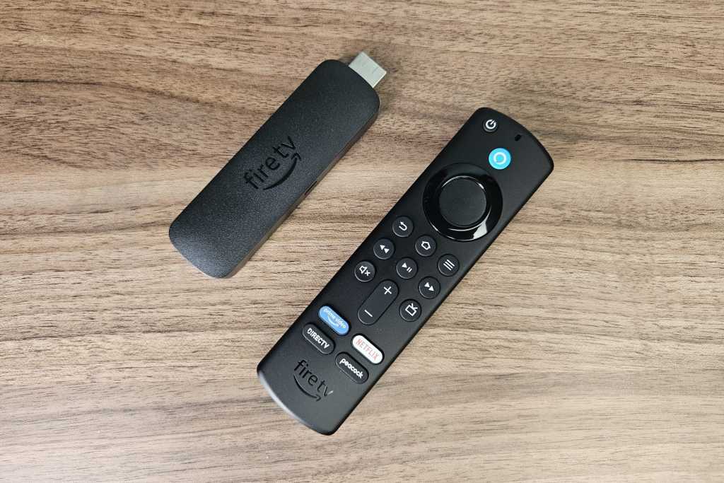 Fire TV Stick 4K (2023) overhead photo with remote