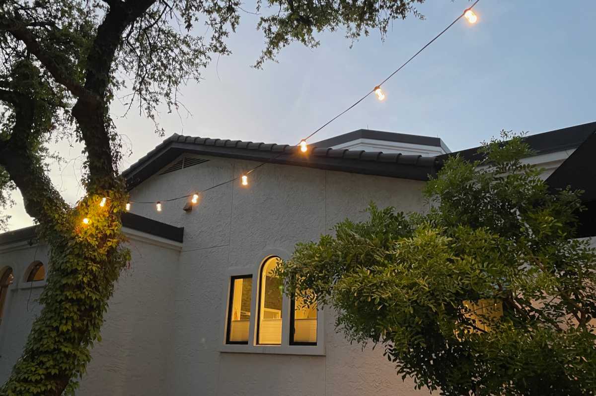 LIFX String Light in trees near roof