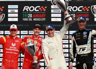 Race of Champions, Nations Cup winners Tome Kristensen and Johan Kristofferson on podium