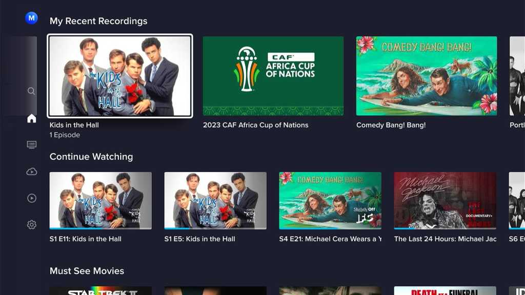 Sling TV Freestream home page showing recent DVR recordings