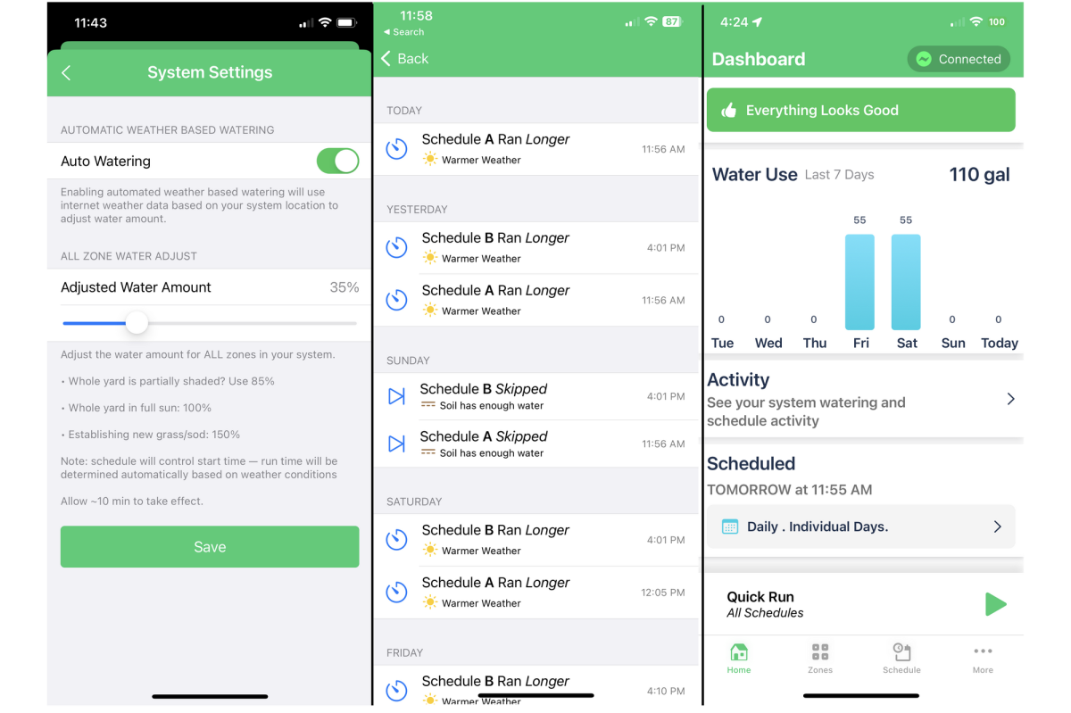 Irrigreen smart sprinkler controller app screenshots