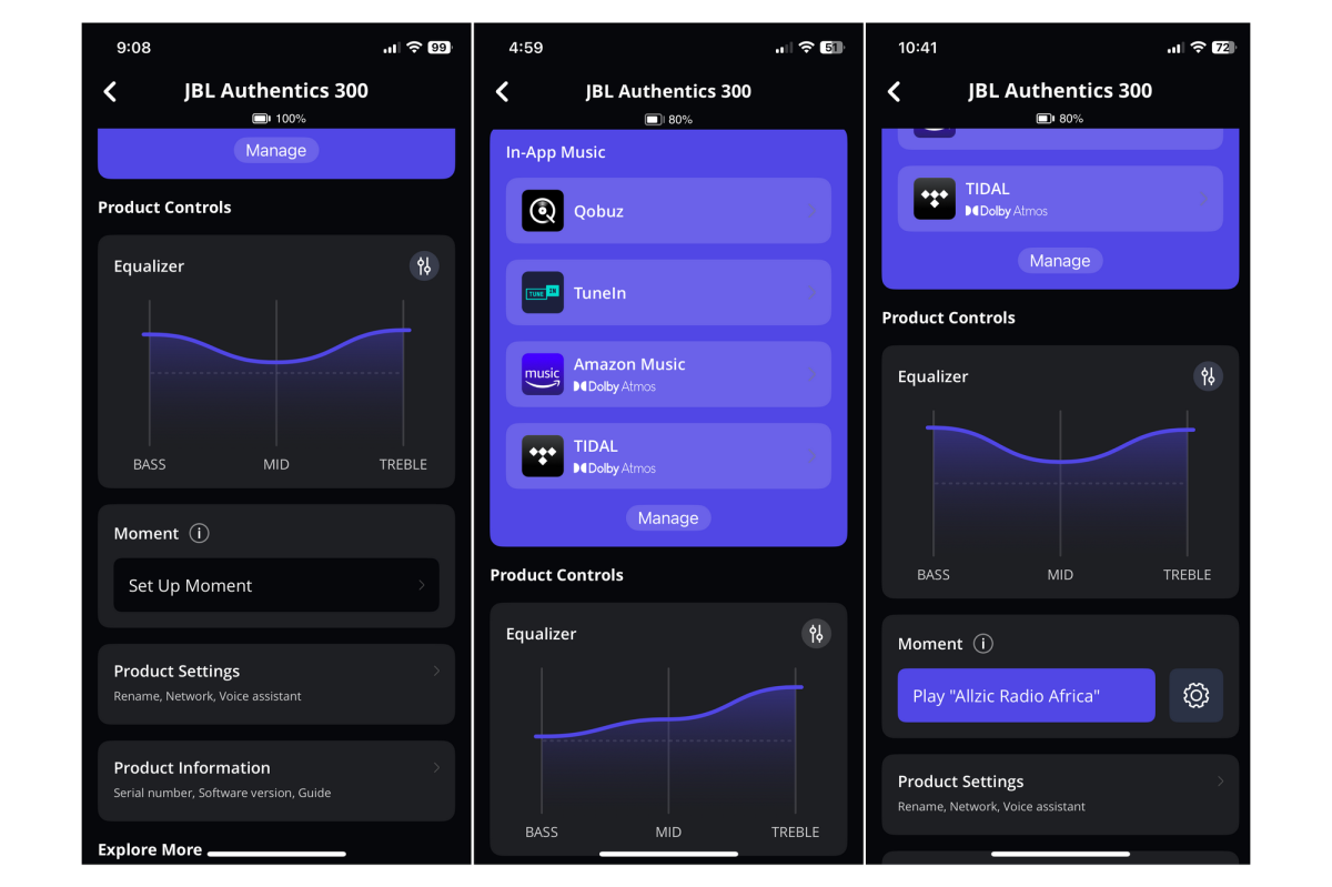 JBL Authentics 300 in-app settings