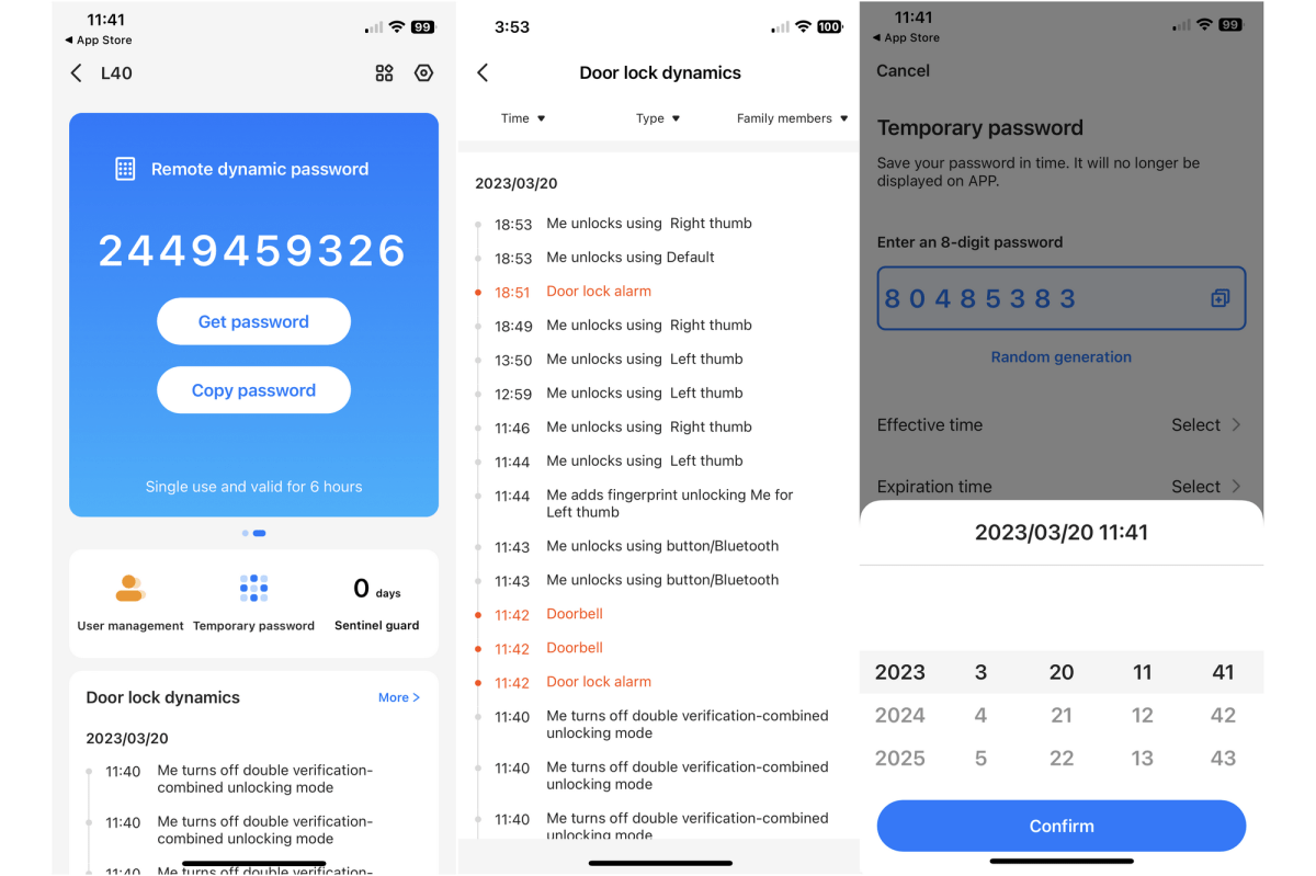 Proscenic L40 smart lock app screenshots