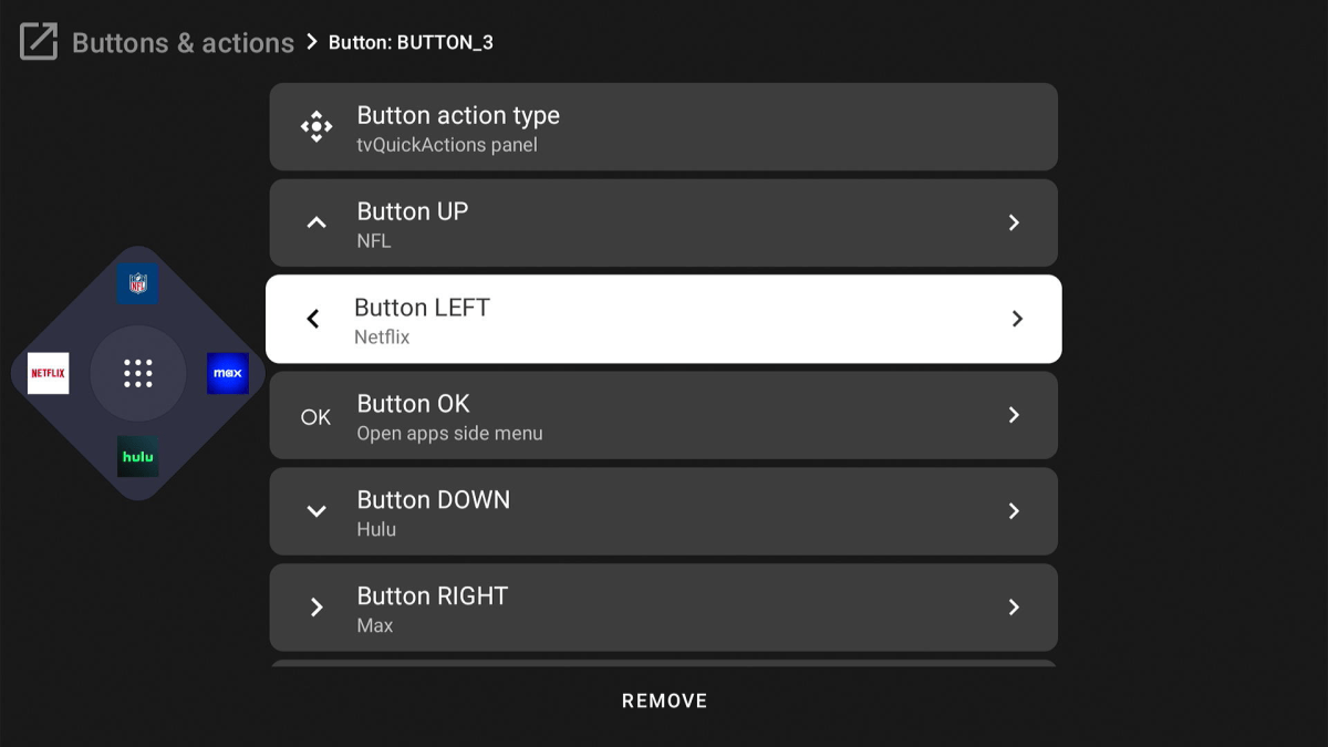 Quick panel setup in TVQuickActions