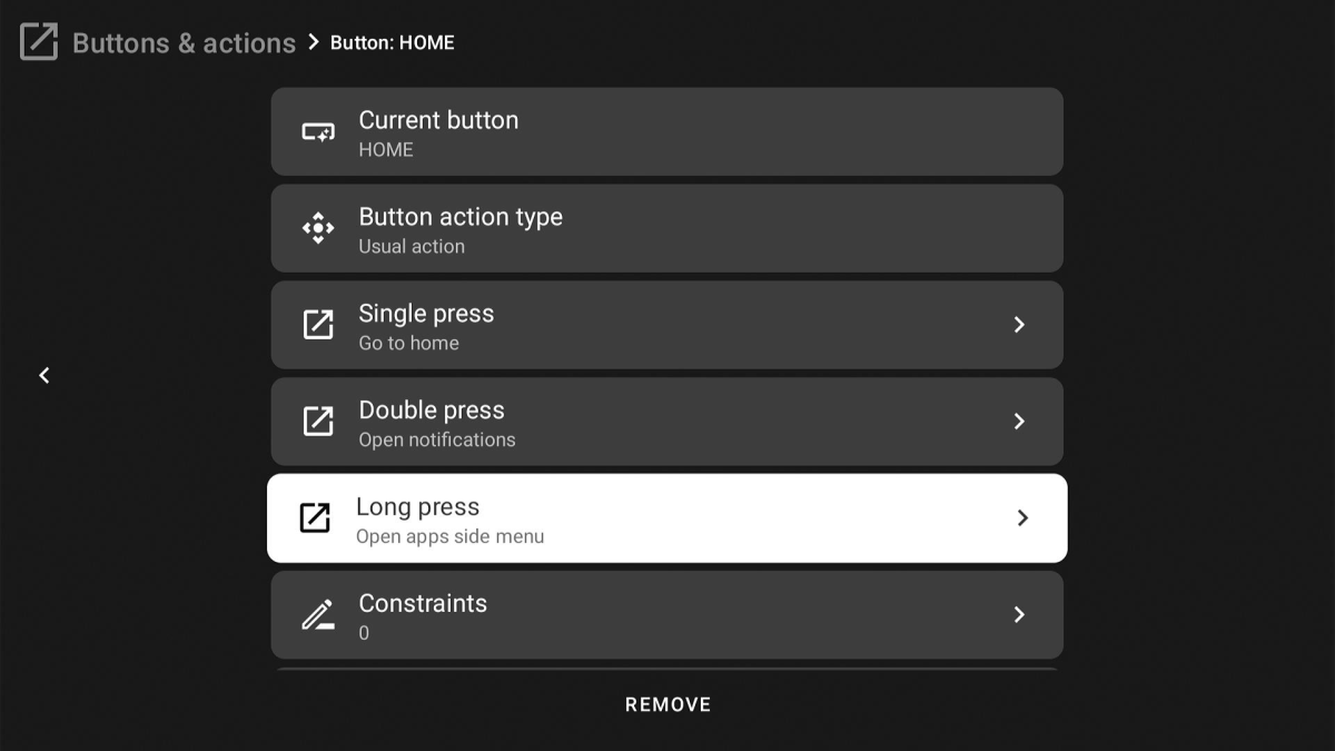 Home button mapping configuration in TVQuickActions